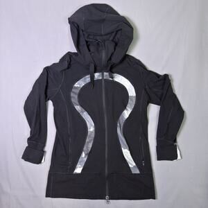 Lululemon Womens Stride Hoodie Black Full Zip Pockets Size 12